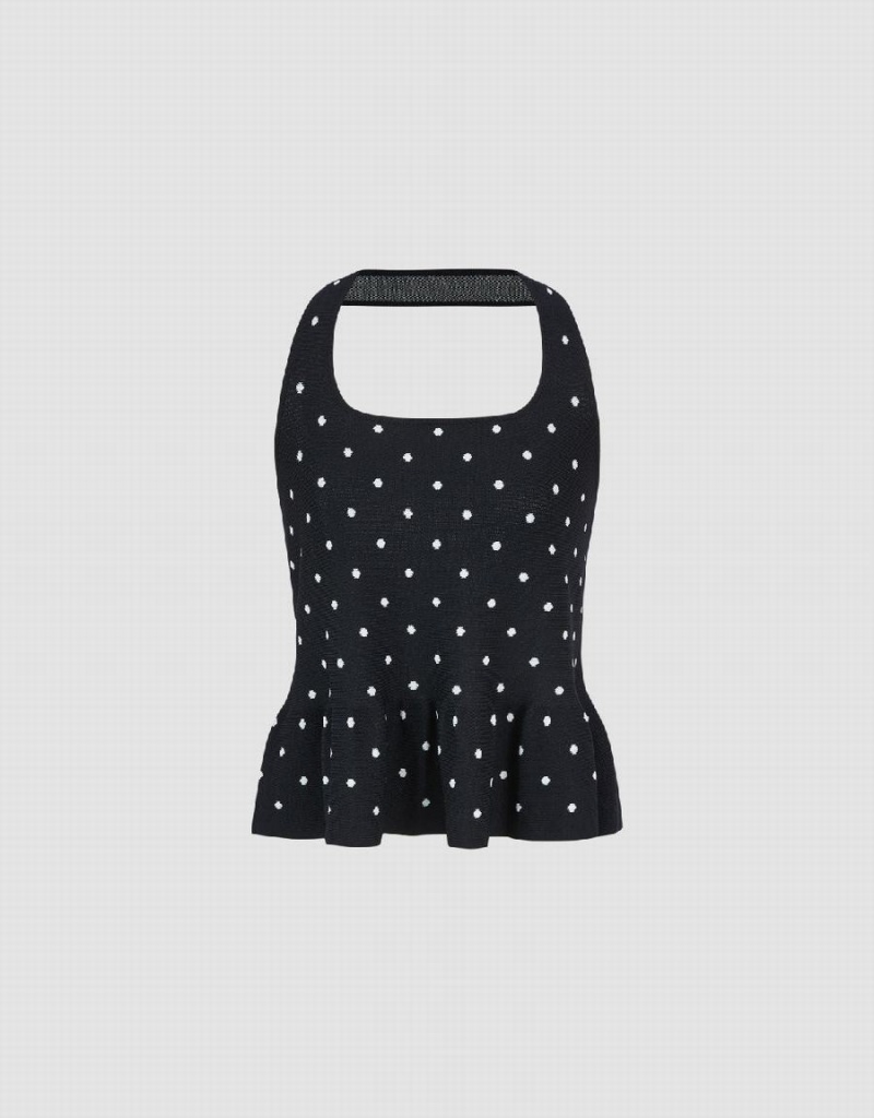 Urban Revivo Halter Neck Polka Dot Knitted Top Women's Cardigan Black | PKT9826LZ