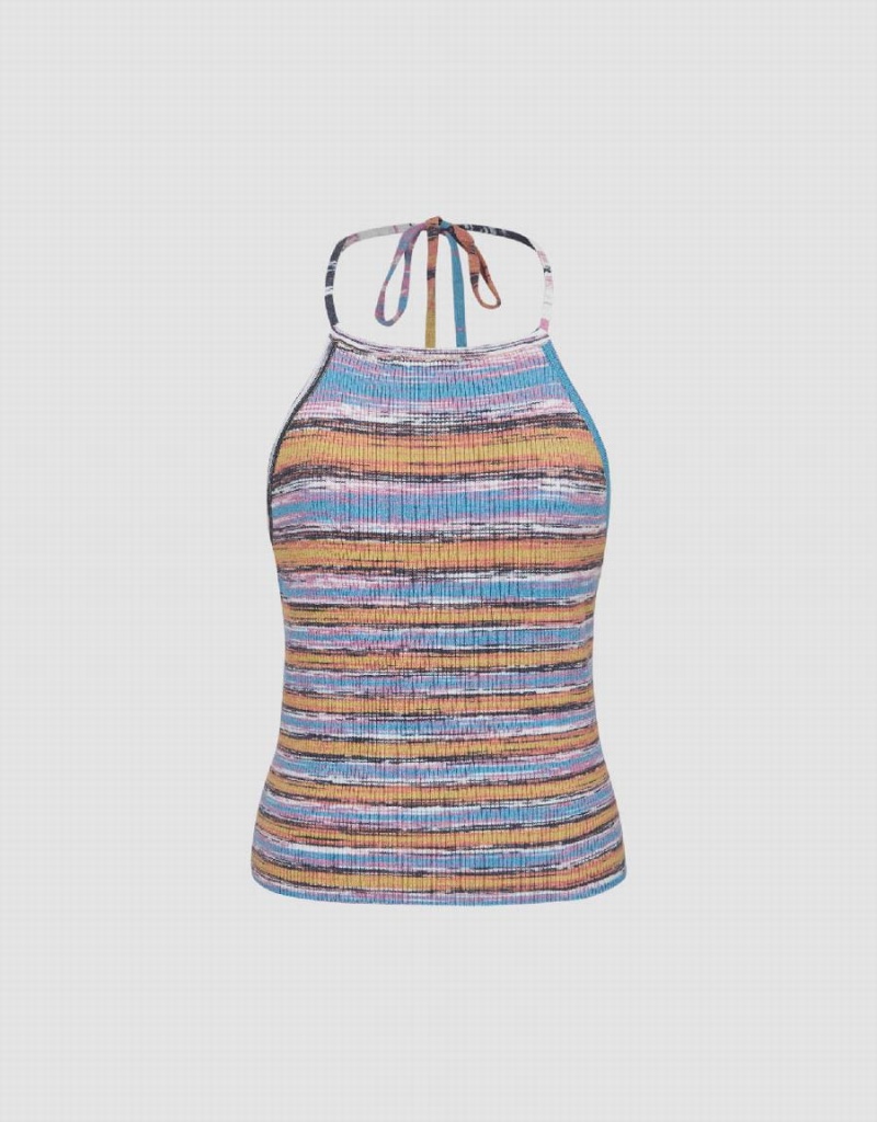 Urban Revivo Halter Neck Striped Knitted Women's Cardigan Multicolor | ATR8897FO