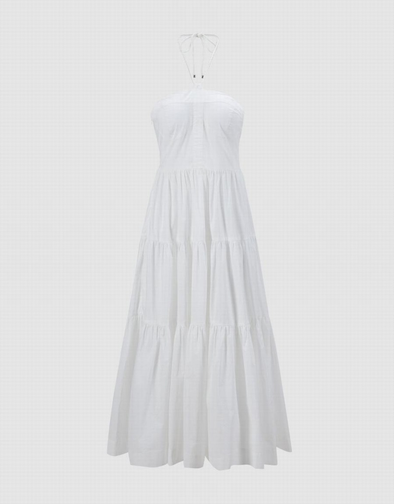 Urban Revivo Halter Tiered Midi Women's Dress White | MUN433UD