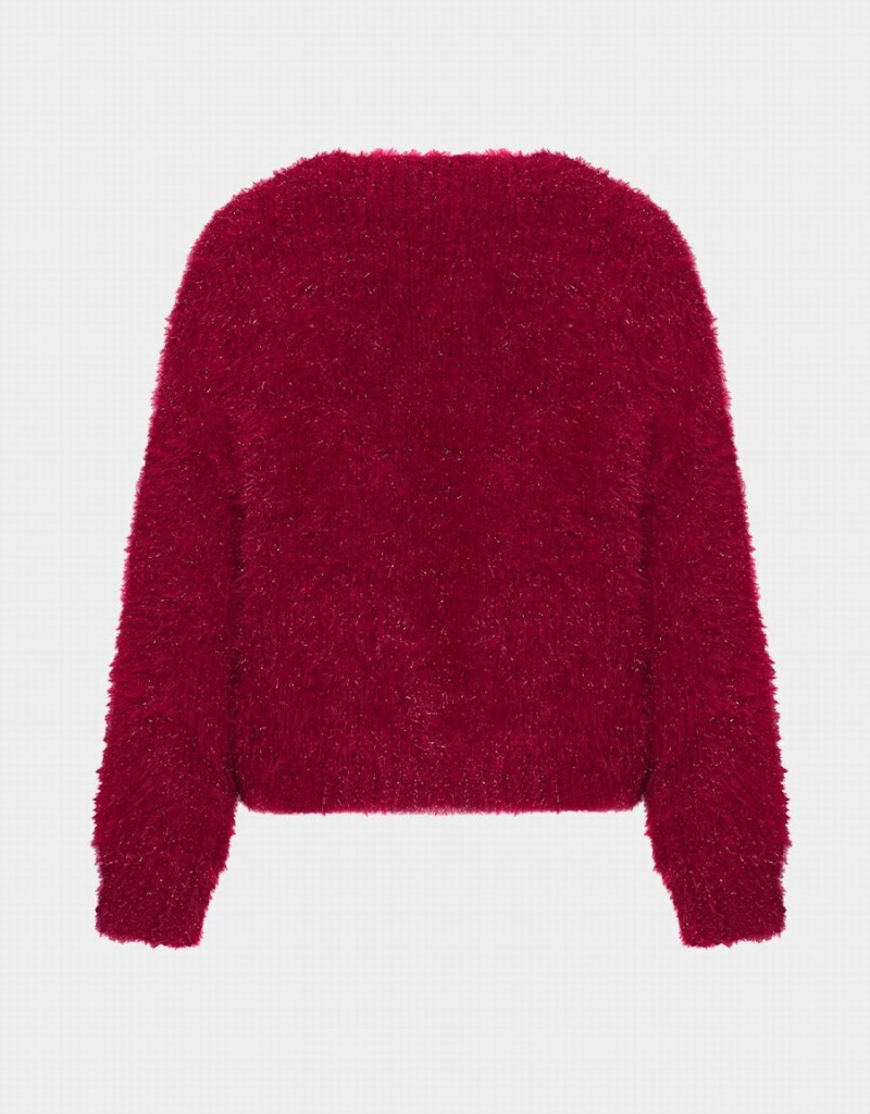 Urban Revivo Heart Button Fluffy Women's Cardigan Red | UKT6717CV