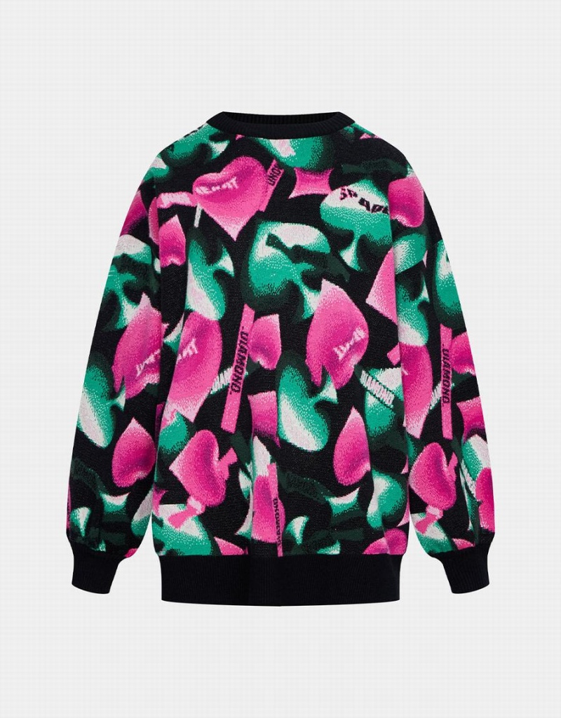 Urban Revivo Heart Pattern Oversized Women\'s Sweaters Pink Green Black | HXL1969EW