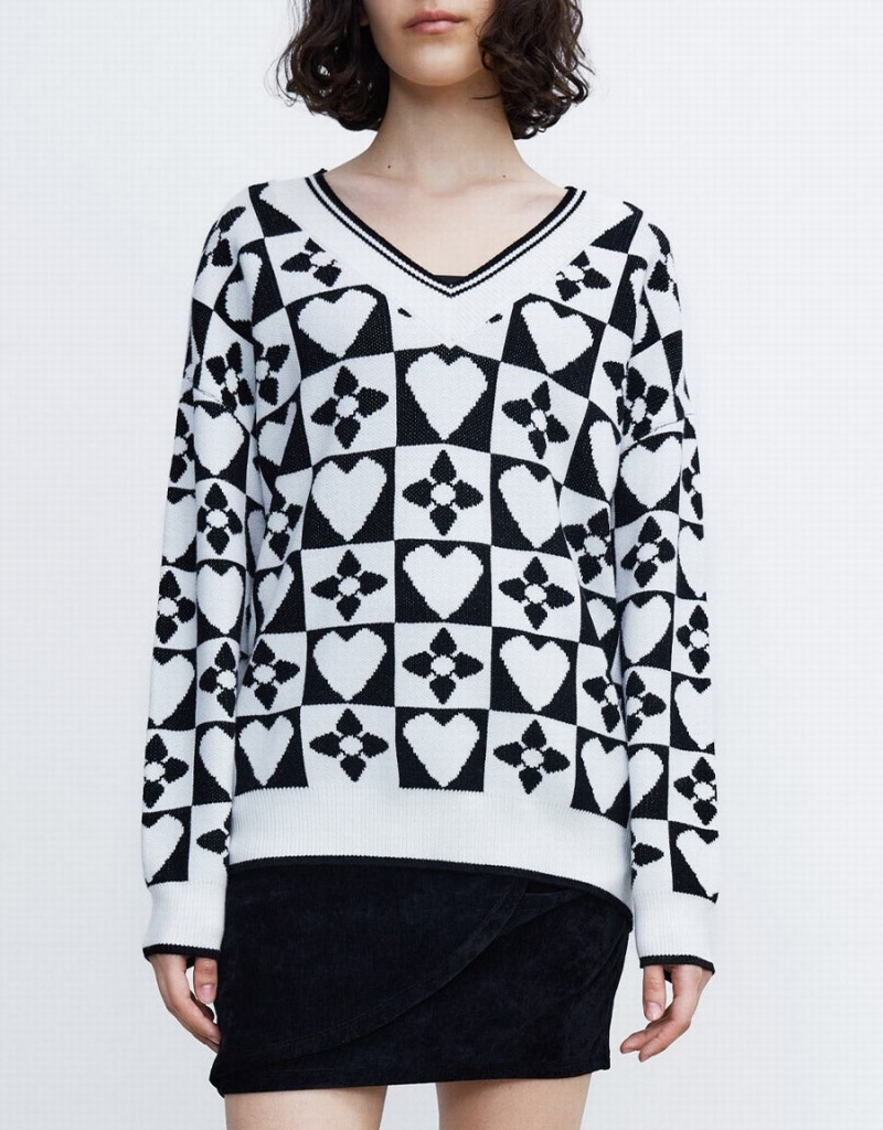 Urban Revivo Heart & Checkered Pattern Women's Sweaters Grey | GUH6666HX