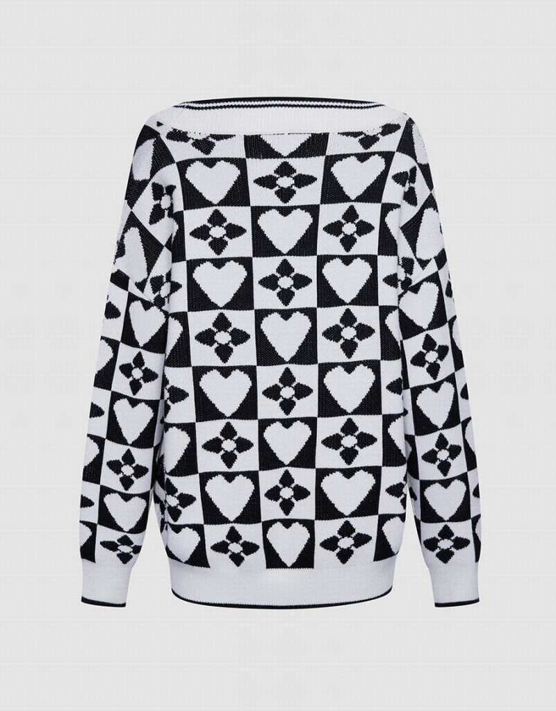 Urban Revivo Heart & Checkered Pattern Women's Sweaters Grey | GUH6666HX