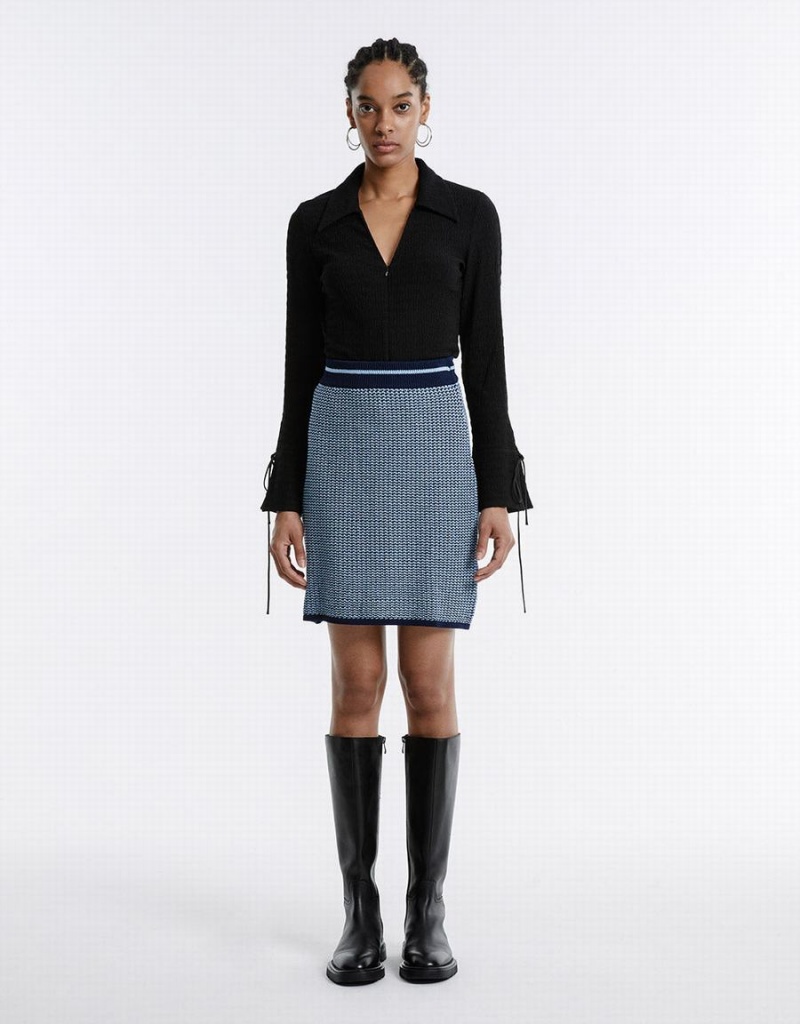 Urban Revivo High Waist Knitted Women's Skirts Blue | QPW49100NK