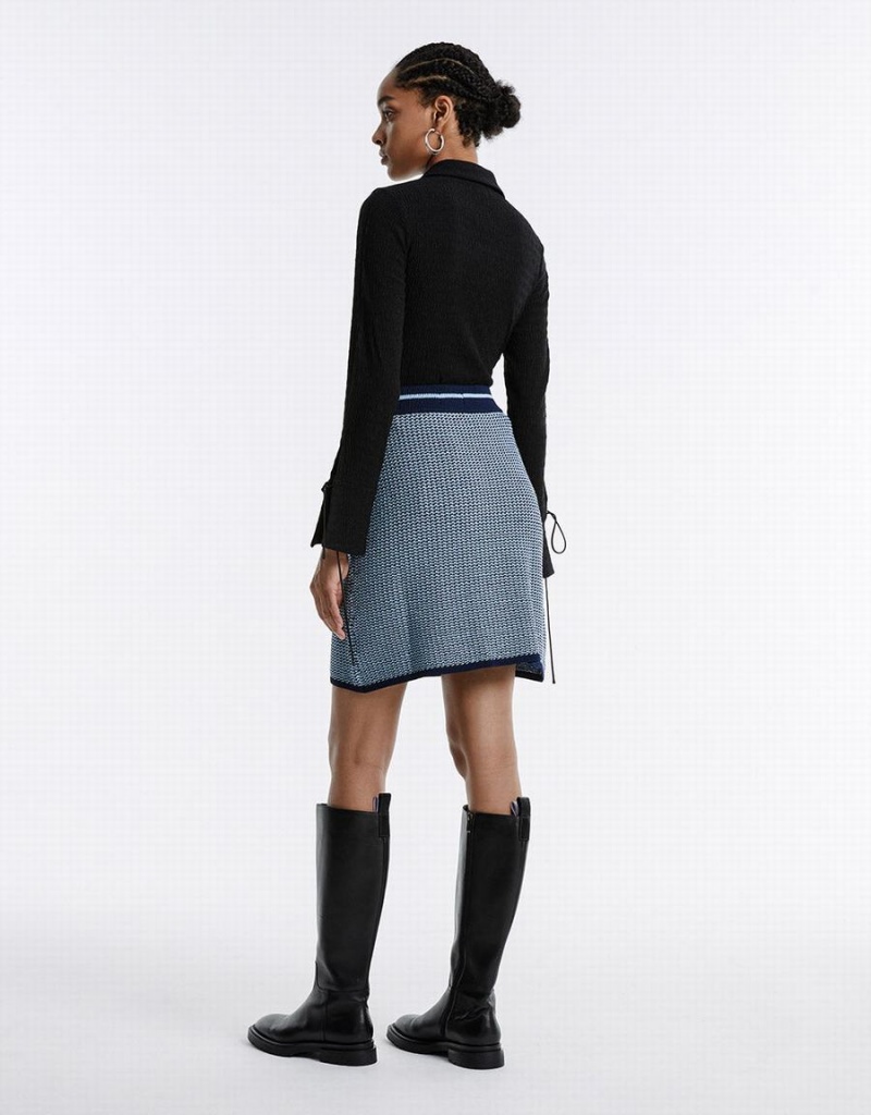 Urban Revivo High Waist Knitted Women's Skirts Blue | QPW49100NK