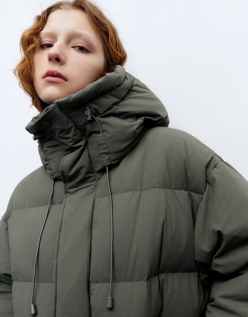 Urban Revivo Hooded A-Line Women's Puffer Jacket Green | ZAW2015UM