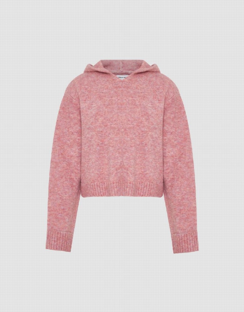 Urban Revivo Hooded Loose Knitted Women's Cardigan Pink | MIQ2417GV