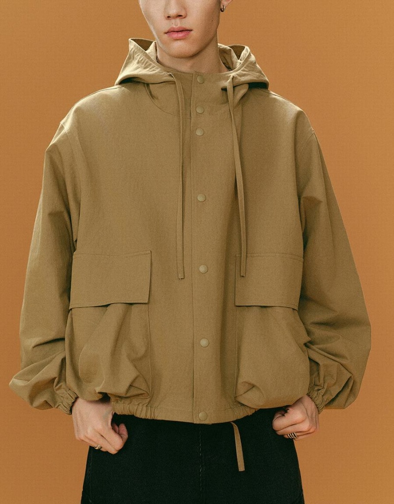 Urban Revivo Hooded Oversized Men's Jackets Khaki | DBH4331FJ