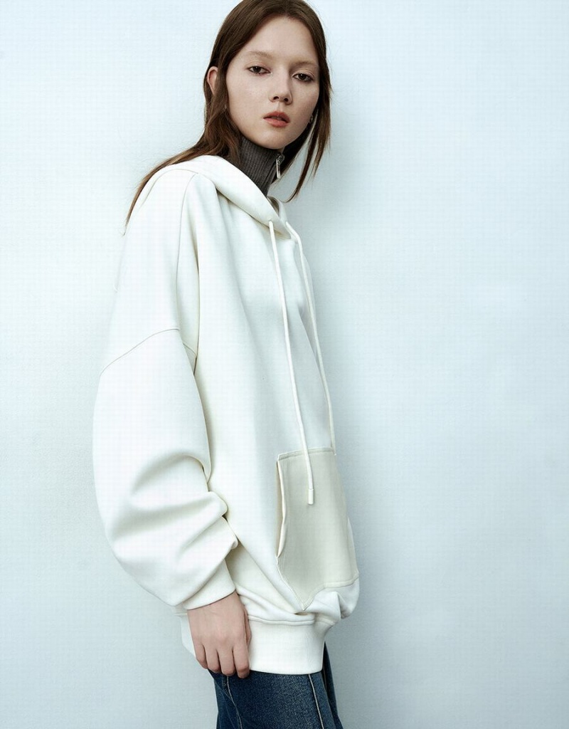 Urban Revivo Hooded Oversized Women's Sweatshirts White | SSX2977AZ