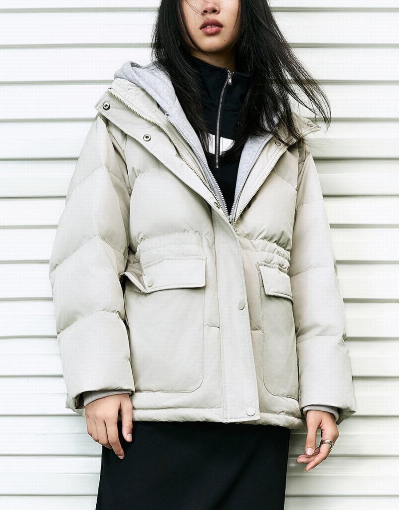 Urban Revivo Hooded Straight Women's Down Jackets Khaki Grey | KYR222VN