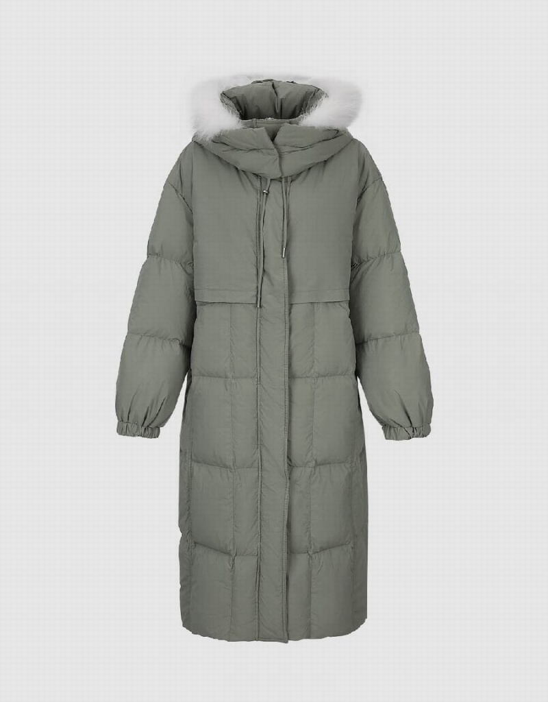 Urban Revivo Hooded Straight Women's Down Jackets Green | UEB9045SU