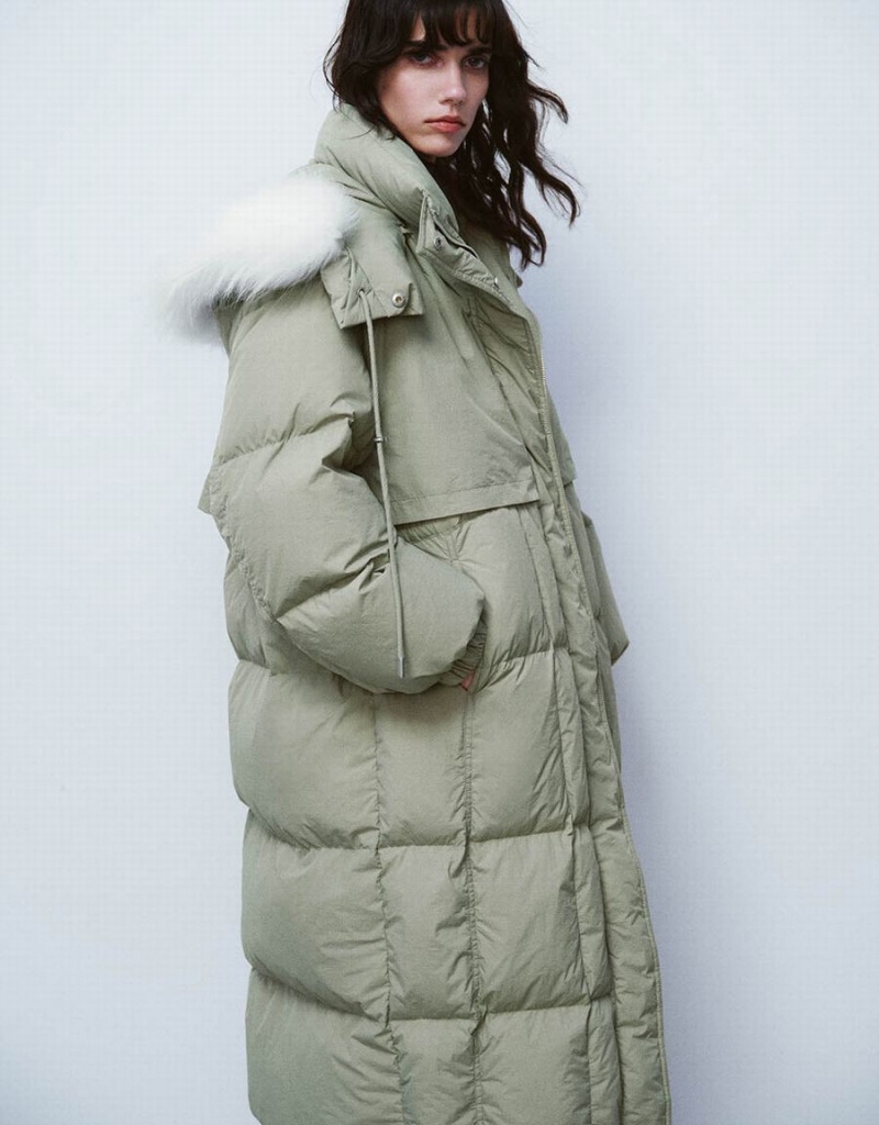 Urban Revivo Hooded Straight Women's Down Jackets Green | UEB9045SU