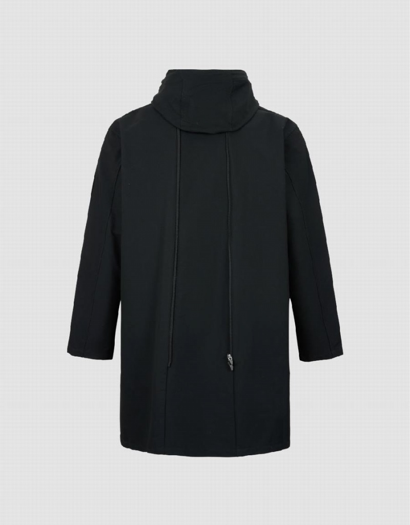 Urban Revivo Hooded Trench Men's Trench Coat Black | MVL4696MT