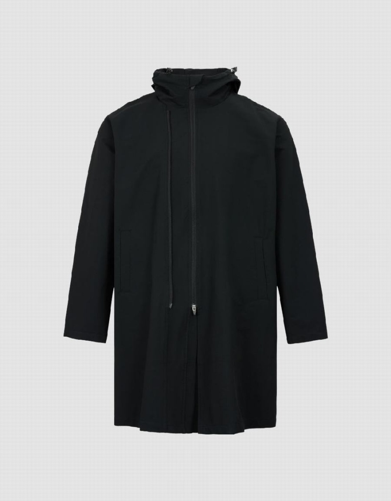 Urban Revivo Hooded Trench Men's Trench Coat Black | MVL4696MT