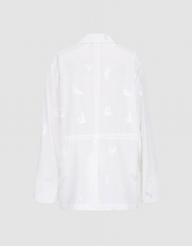 Urban Revivo Horse Jacquard Single Breasted Women's Blazers White | ZDV8091NC