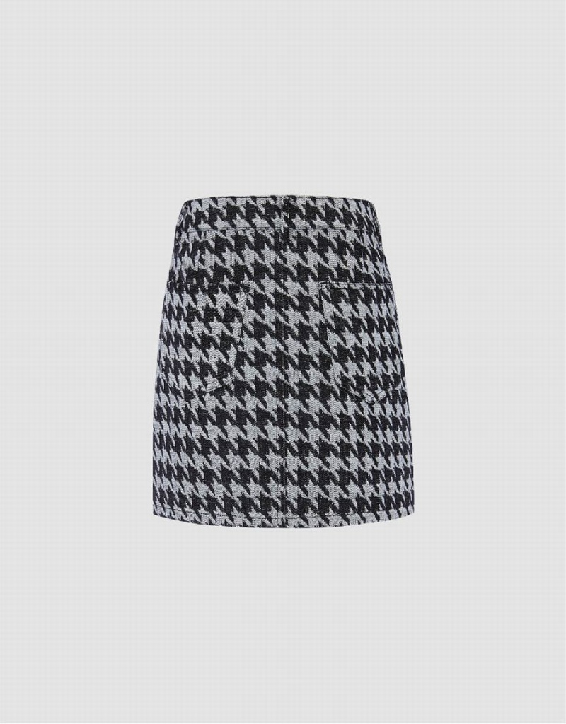 Urban Revivo Houndstooth Mini A-Line Denim Women's Skirts Grey | VKP8226NN