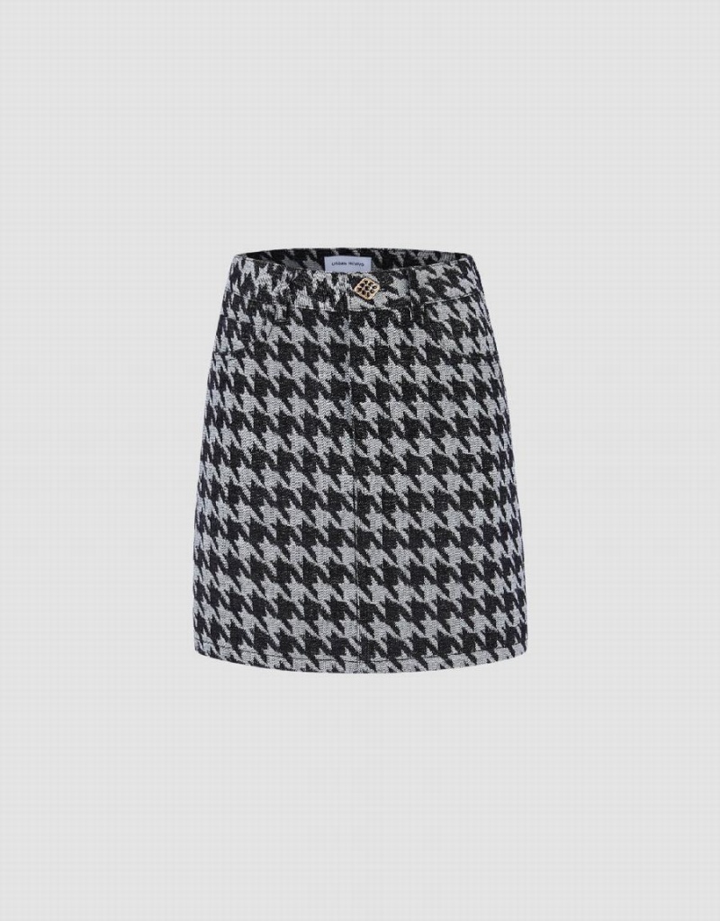 Urban Revivo Houndstooth Mini A-Line Denim Women\'s Skirts Grey | VKP8226NN