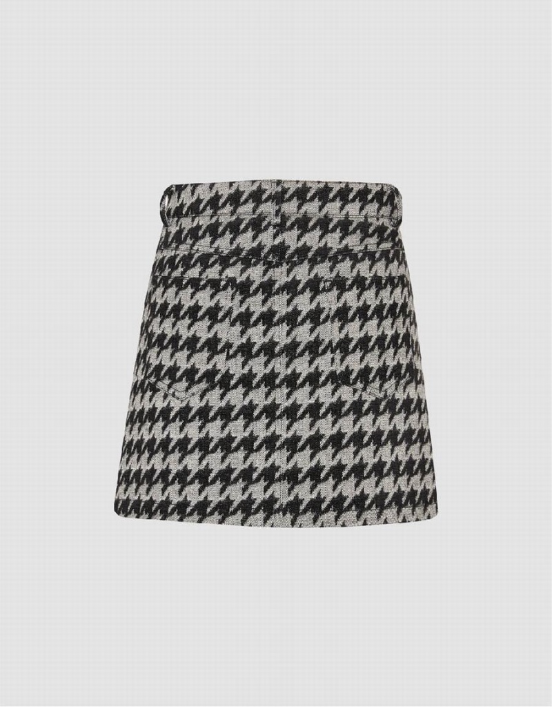 Urban Revivo Houndstooth Mini Denim Checkered Women's Skirts Black | IVP4694ZV