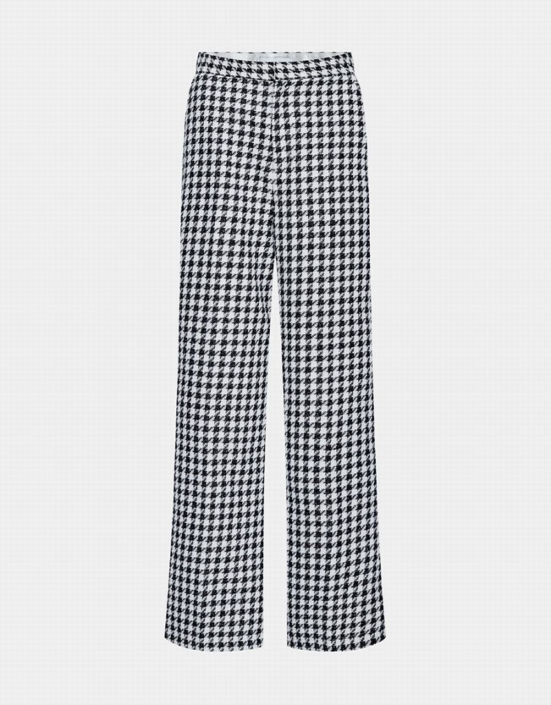 Urban Revivo Houndstooth Pattern Wide Leg Women\'s Pants White | LXV5494BJ