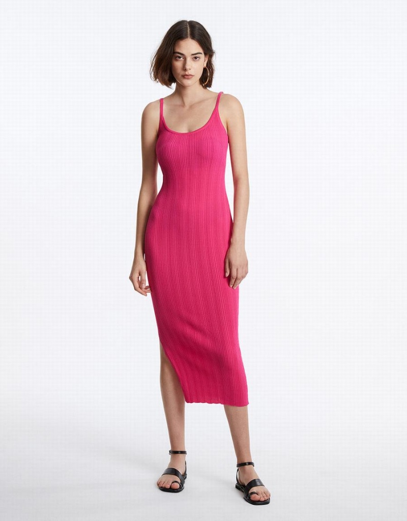 Urban Revivo Knitted Cami Midi Women's Dress Rose Red | GKE9046IS