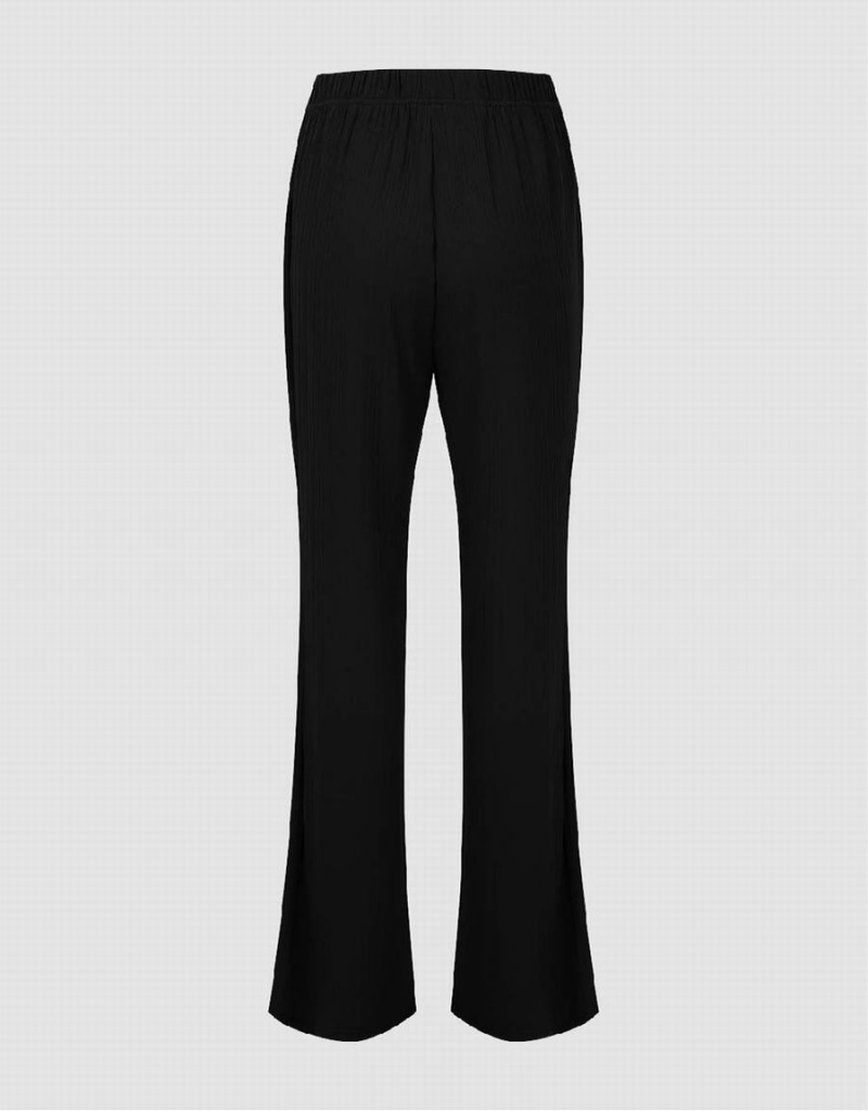 Urban Revivo Knitted Flare Women's Pants Black | CEY7417QW