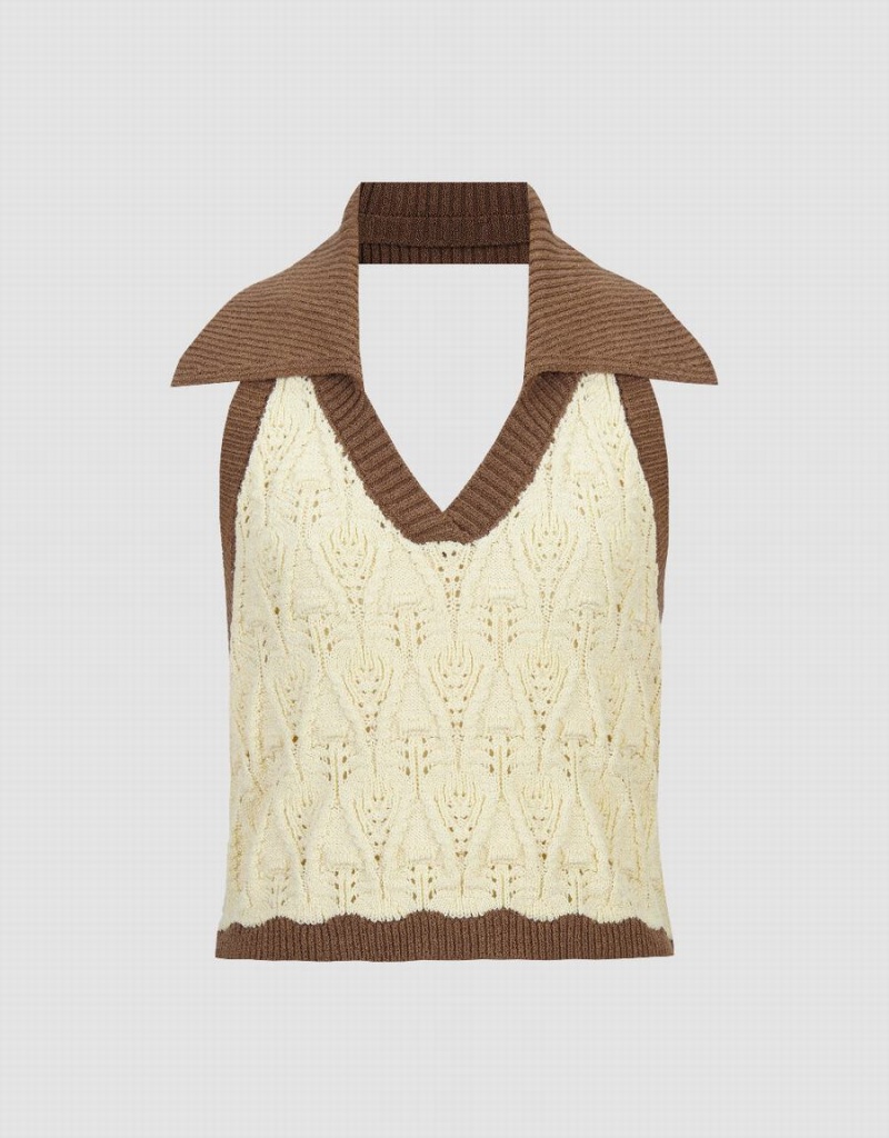 Urban Revivo Knitted Lapel Women's Cardigan Beige | RCH3820YB