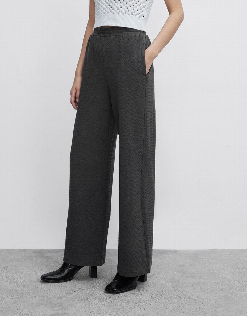 Urban Revivo Knitted Textured Wide Leg Women's Pants Grey | OMP8156XG