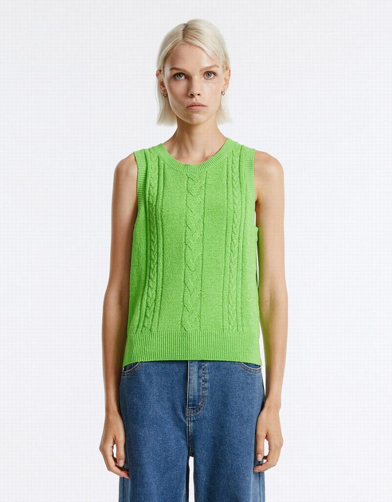 Urban Revivo Knitted Women's Tank Top Green | PAW6513AN