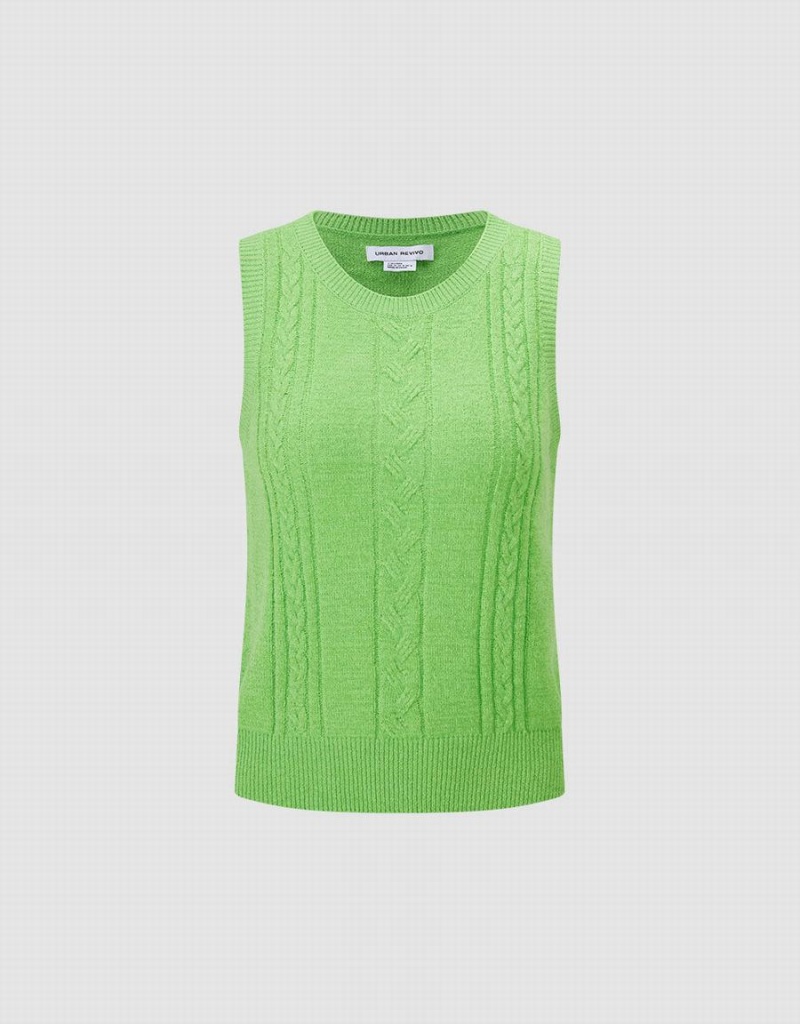 Urban Revivo Knitted Women's Tank Top Green | PAW6513AN