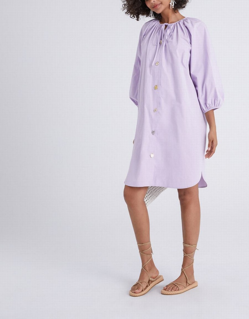 Urban Revivo Knot Front Button Up Crew Neck Women's Dress Purple | JTV4947FV