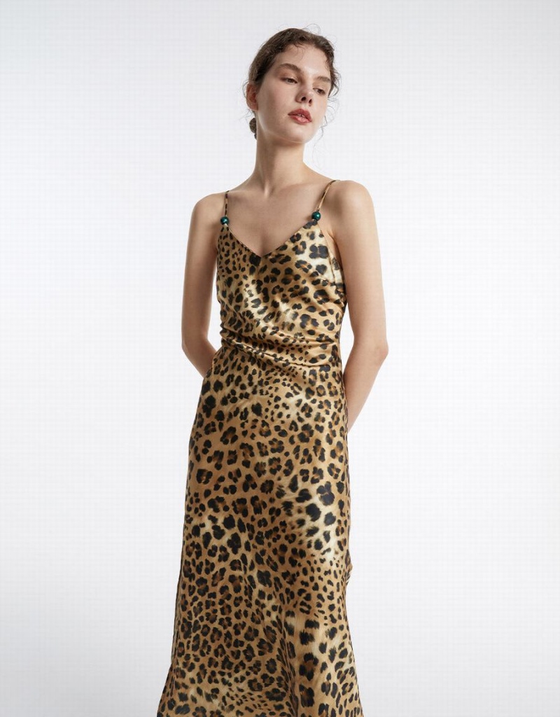 Urban Revivo Leopard Print Women's Dress Brown | WWN2631GP