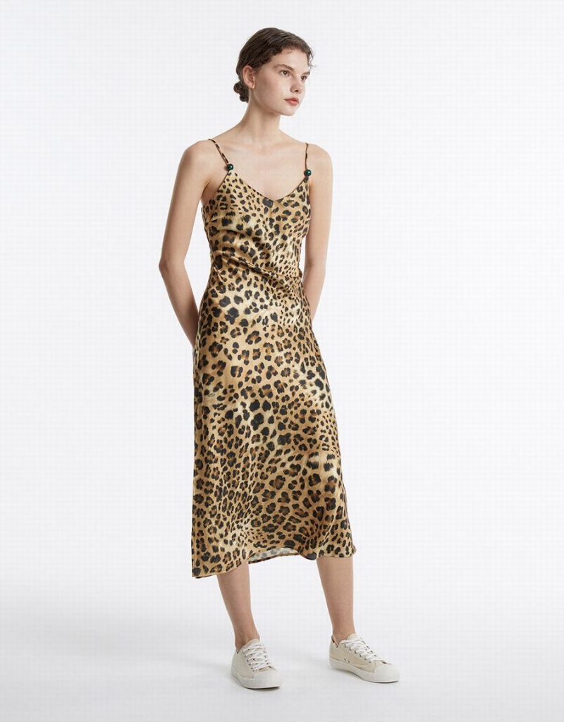 Urban Revivo Leopard Print Women's Dress Brown | WWN2631GP