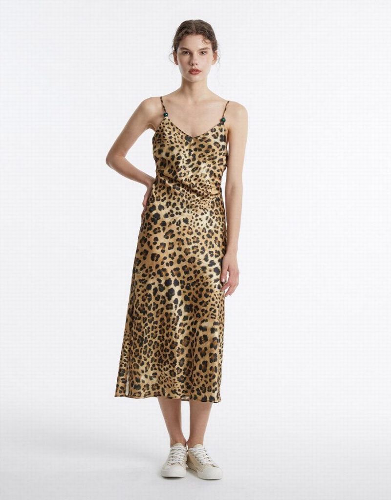 Urban Revivo Leopard Print Women\'s Dress Brown | WWN2631GP