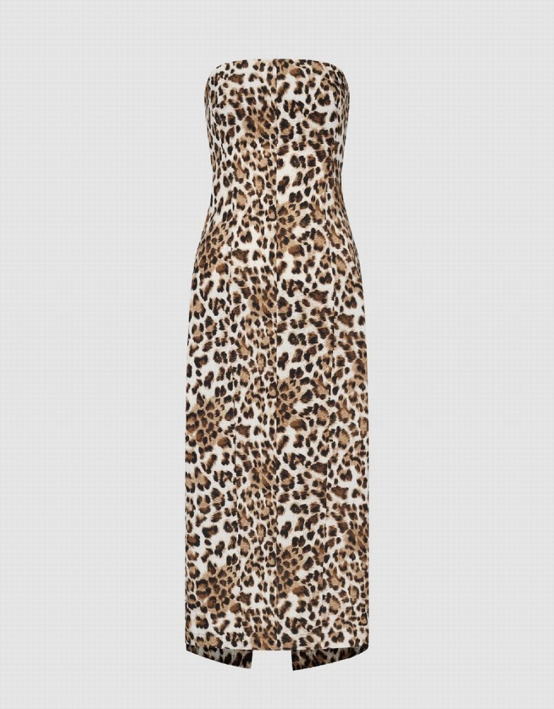 Urban Revivo Leopard Printed Sleeveless Skinny Women's Dress Brown | KSD6174HE