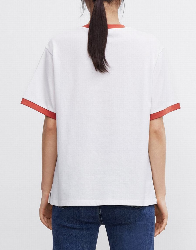 Urban Revivo Letter Print Women's T Shirts White | UJG9489IA