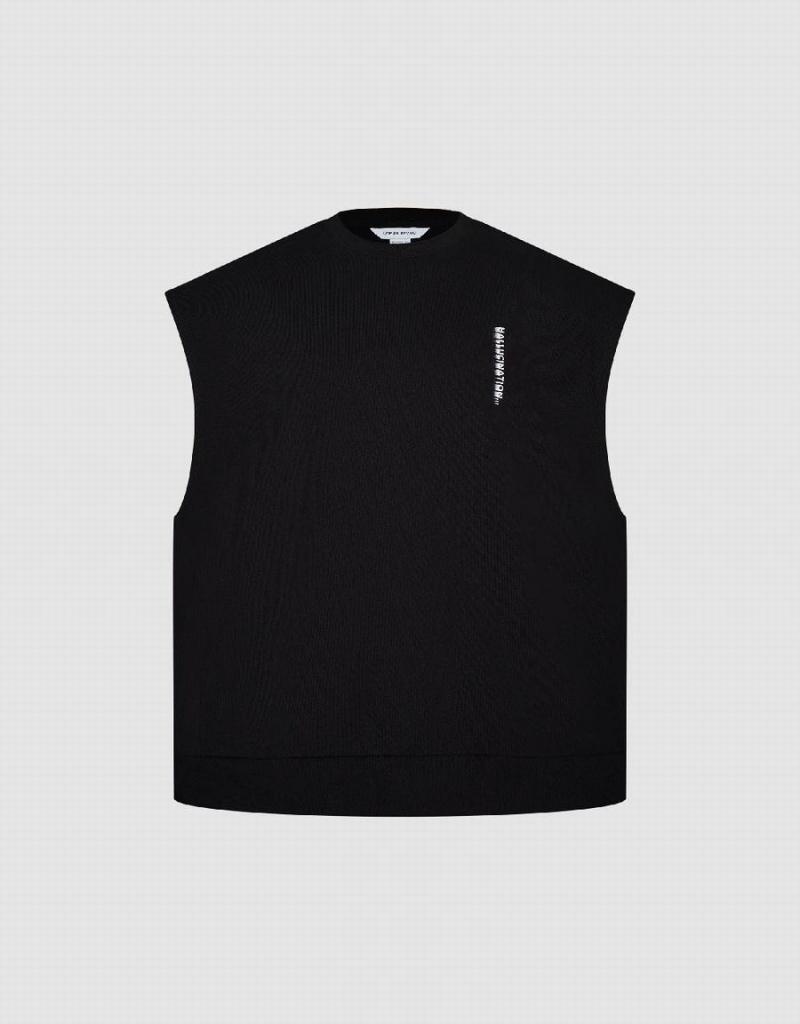 Urban Revivo Letter Printed Crew Neck Men's Tank Top Black | EJV9851PT