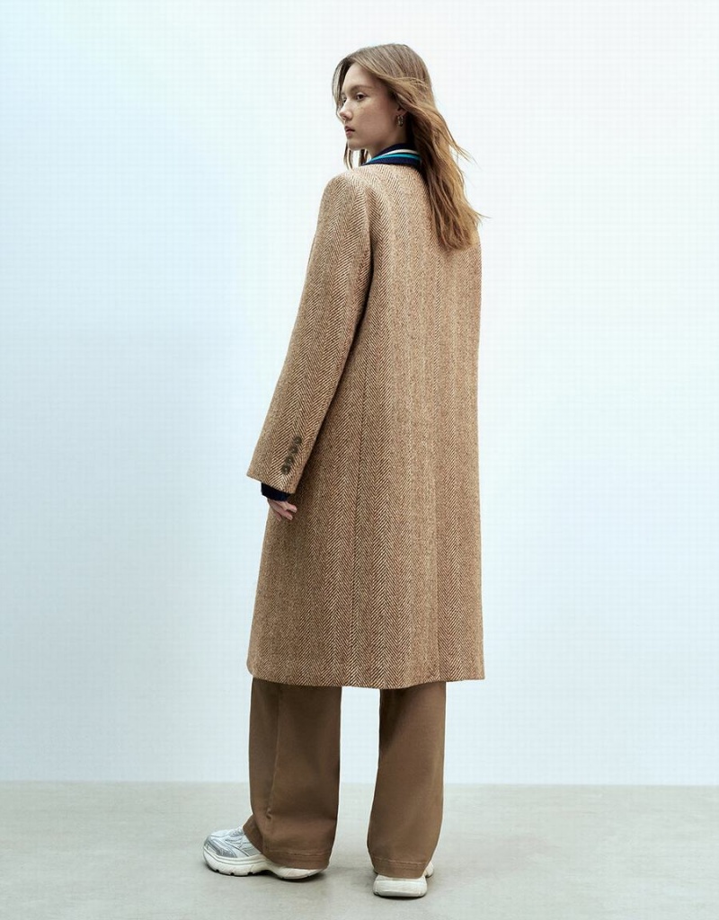 Urban Revivo Longline Woolen Women's Coats Brown | VPW1853BP