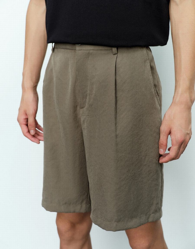 Urban Revivo Loose Men's Shorts Dark Khaki | UBY9038DH