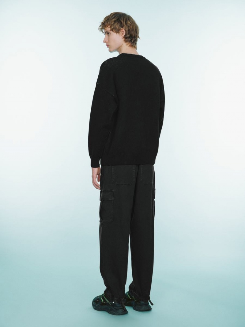 Urban Revivo Mahjong Embroidered Men's Sweaters Black | LDH6360WF