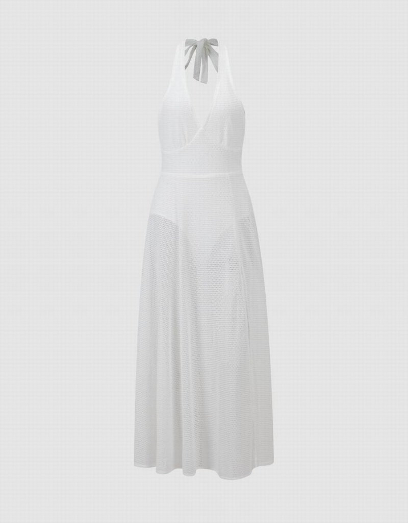 Urban Revivo Maxi Halter Women\'s Dress White | IKT7572IY