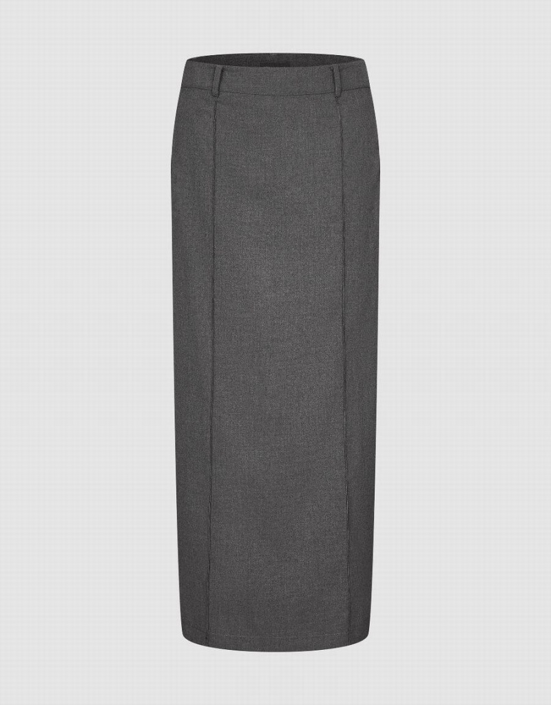 Urban Revivo Maxi Straight Women\'s Skirts Dark Grey | VYC2565ME