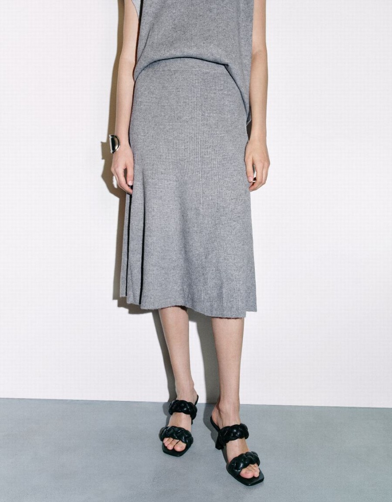 Urban Revivo Midi A-Line Knitted Women's Skirts Light Grey | GTW4433KR