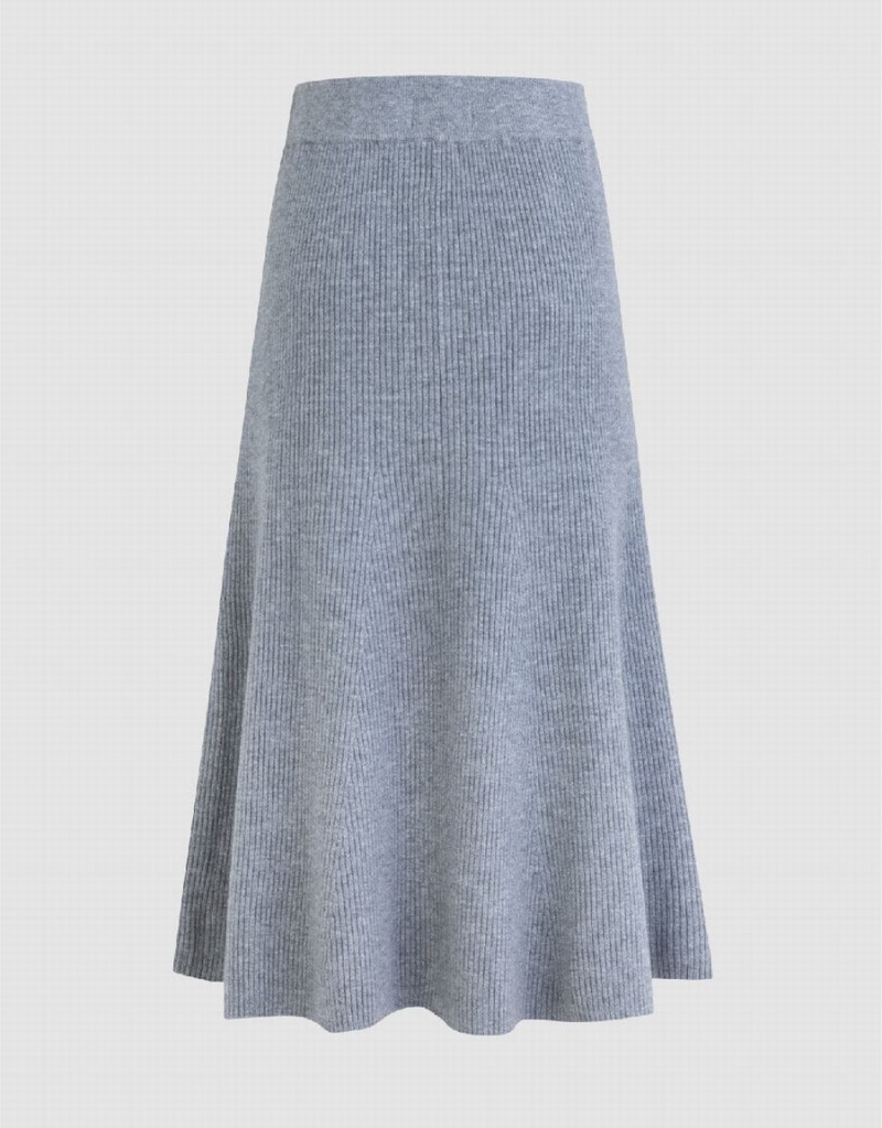 Urban Revivo Midi A-Line Knitted Women's Skirts Light Grey | GTW4433KR