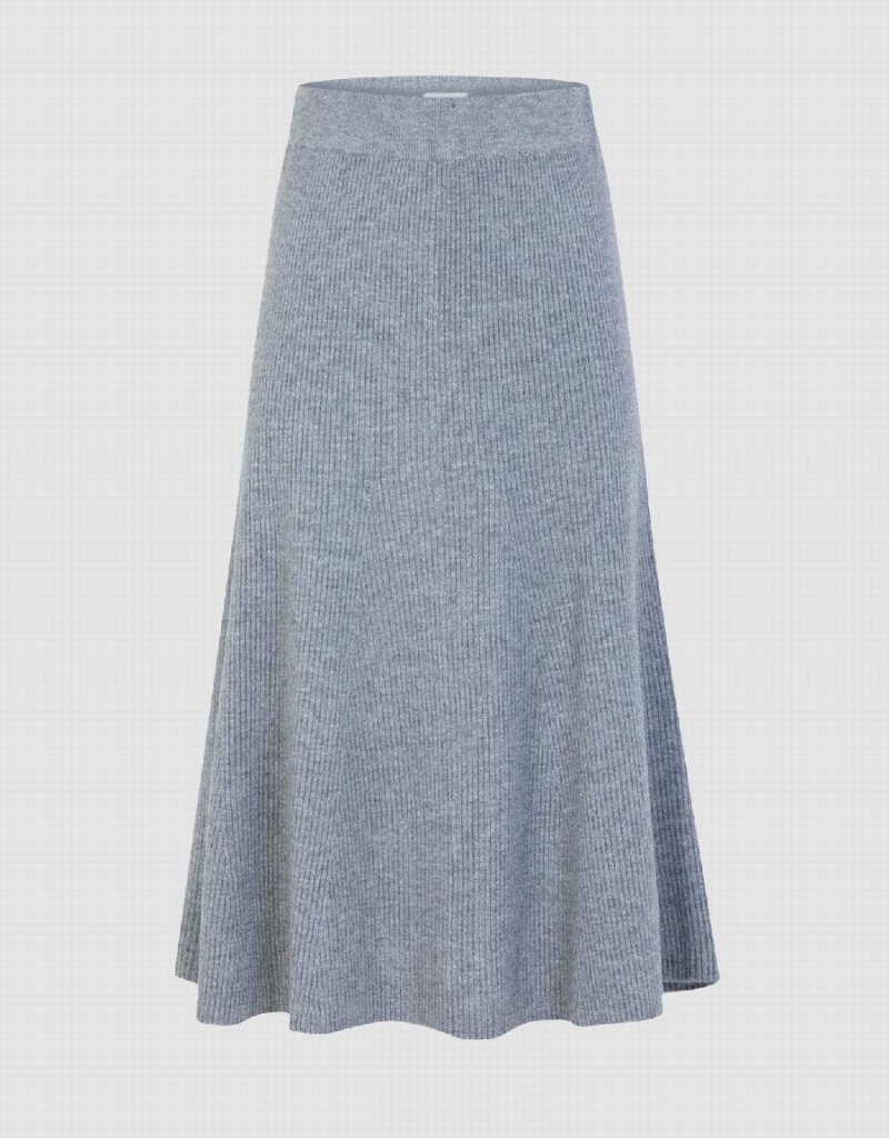 Urban Revivo Midi A-Line Knitted Women\'s Skirts Light Grey | GTW4433KR