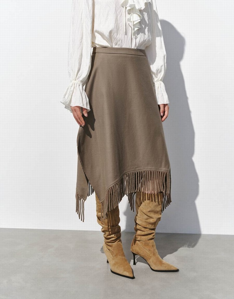 Urban Revivo Midi A-Line With Tassel Women's Skirts Brown | JRI3223GM