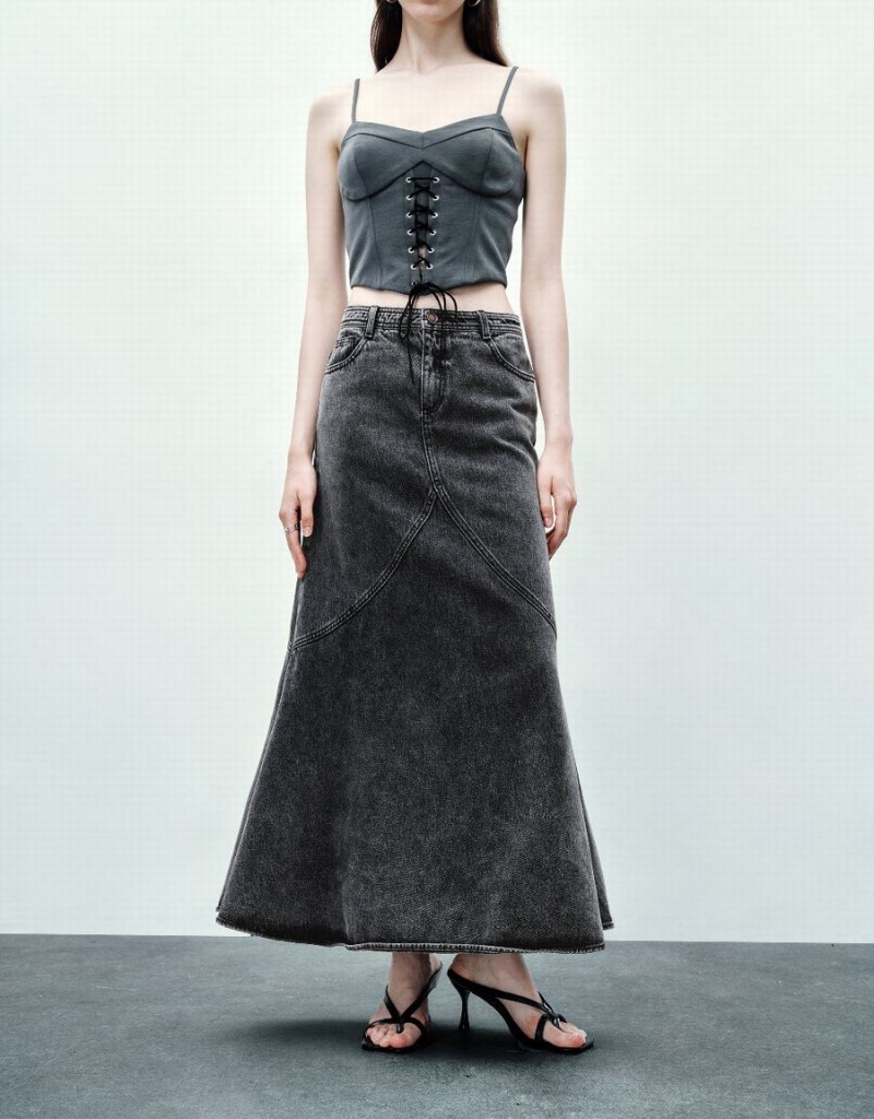 Urban Revivo Midi Fishtail Denim Women's Skirts Black | QNT8548AT