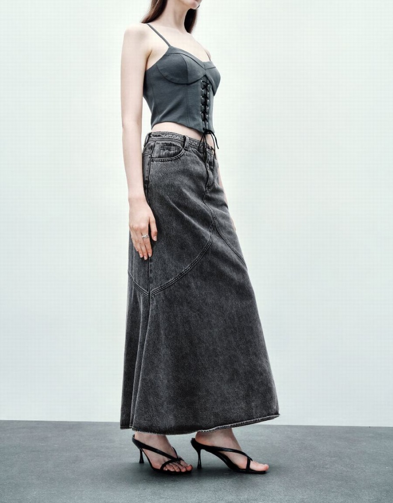 Urban Revivo Midi Fishtail Denim Women's Skirts Black | QNT8548AT