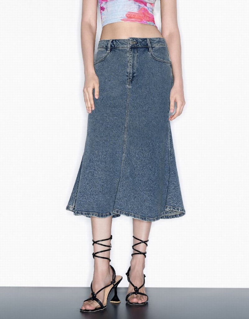 Urban Revivo Midi Fishtail Denim Women's Skirts Blue | MRK8134EU