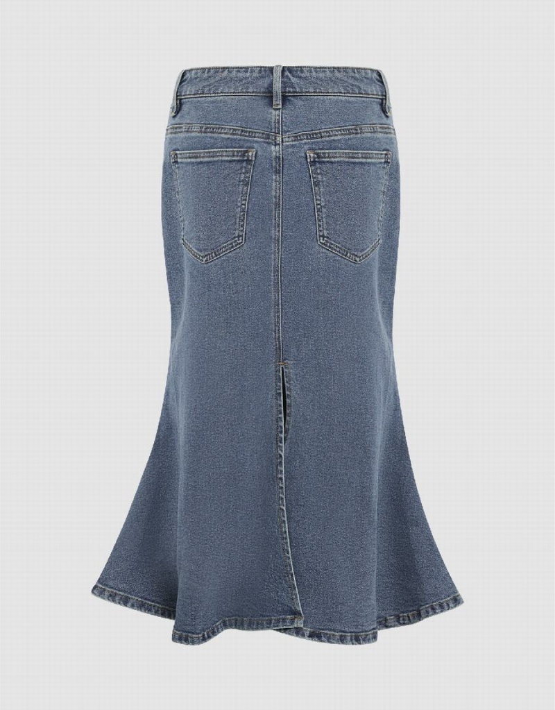 Urban Revivo Midi Fishtail Denim Women's Skirts Blue | MRK8134EU