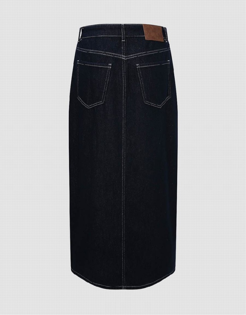 Urban Revivo Midi Straight Denim Women's Skirts Blue | MTT333IX